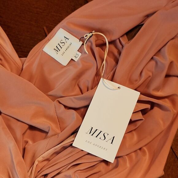 Misa Los Angeles Sleeveless V-Neck Party Bridesmaid High Low Formal Dress Pink - Picture 6 of 16